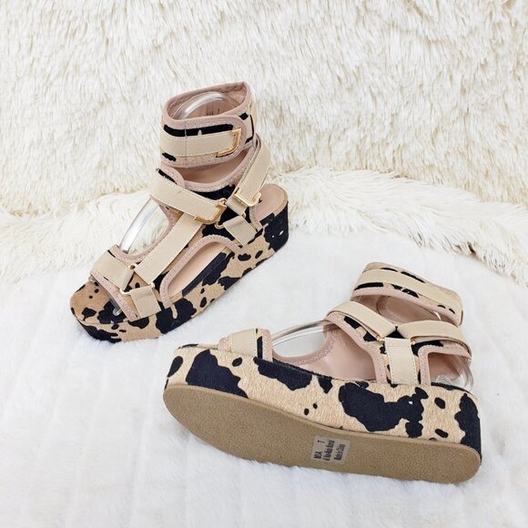 Brown Cow Print 2" Platform Harness Sandals - Picture 7 of 12